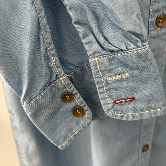 Lightweight Chambray Denim Long Sleeve Tunic Button Up Dress with Belt - Picture 12 of 13